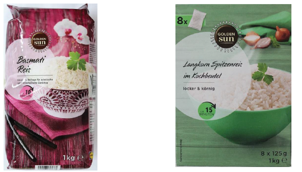 Verpackungen von Basmati-Reis und Langkorn Spitzenreis