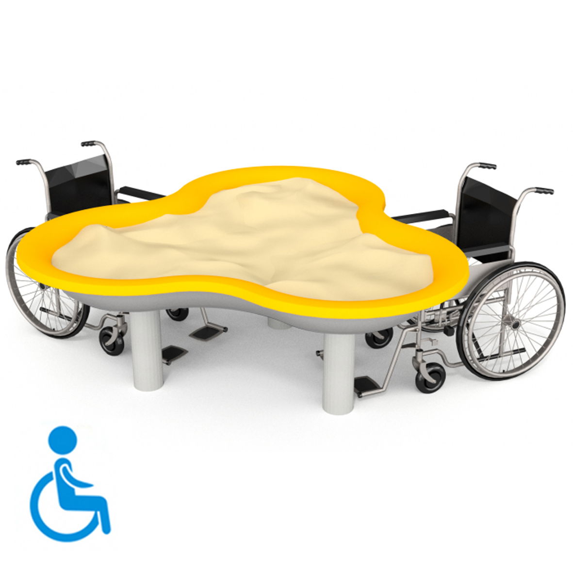 Sandkastentisch mit zwei Rollstühlen