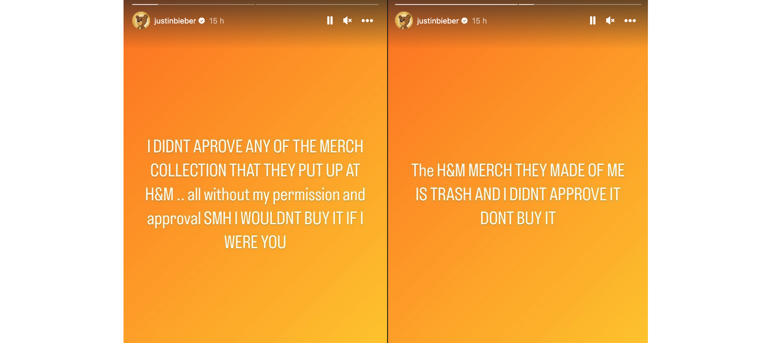 Justin Bieber - Instagram Story