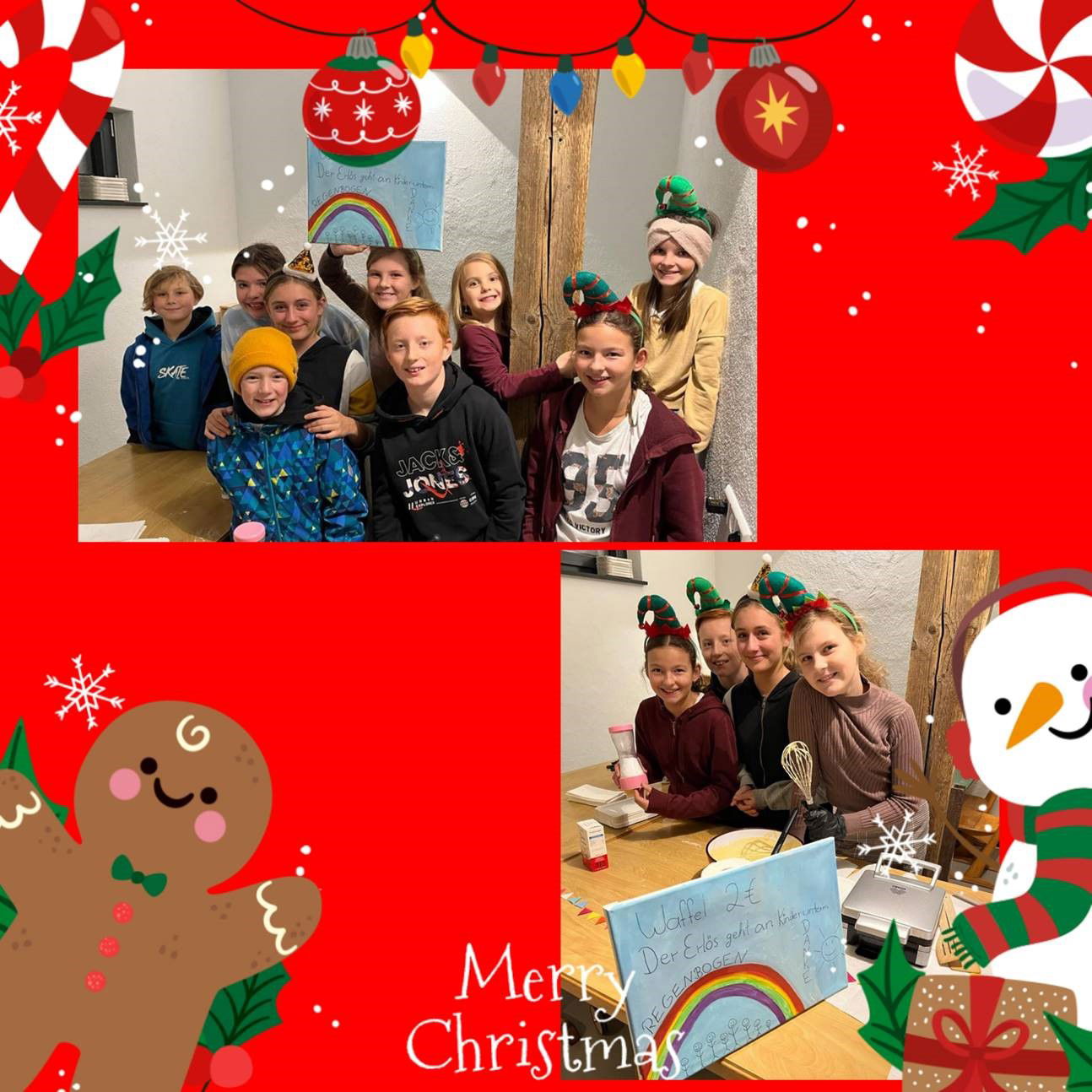 Kinder aus Zusenhofen halten einen Umschlag mit einem Regenbogen hoch