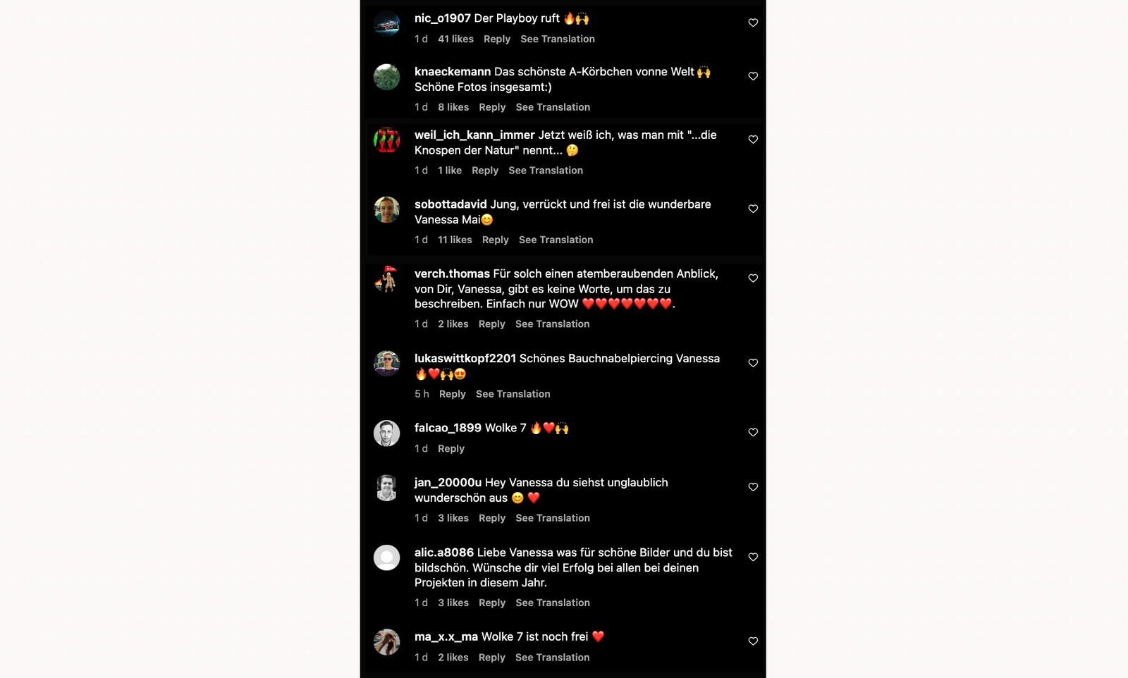 Vanessa Mai - Instagram Kommentarfeld