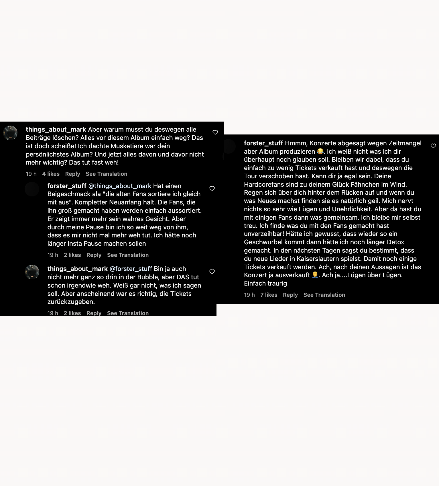 Mark Forster - Instagram Kommentarfeld zu Album