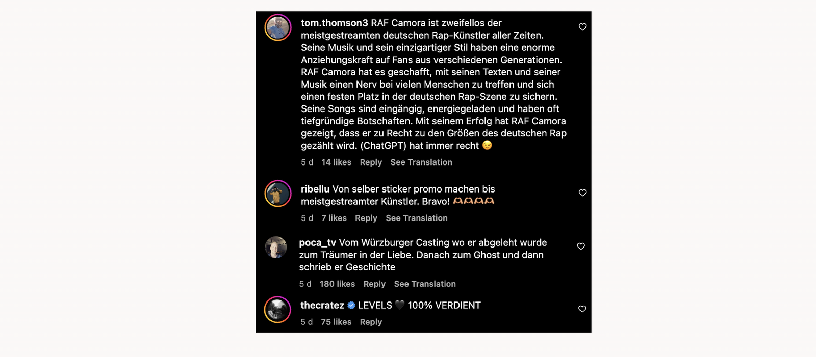 RAF Camora - Kommentarfeld Fans 