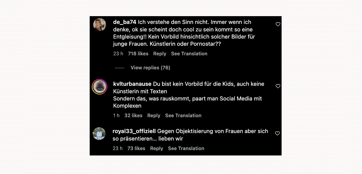 Shirin David - Instagram Kommentarfeld - Vorbildfunktion