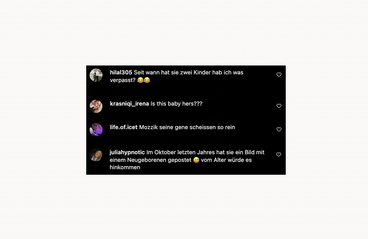 Loredana - Kommentarfeld zweites Kind