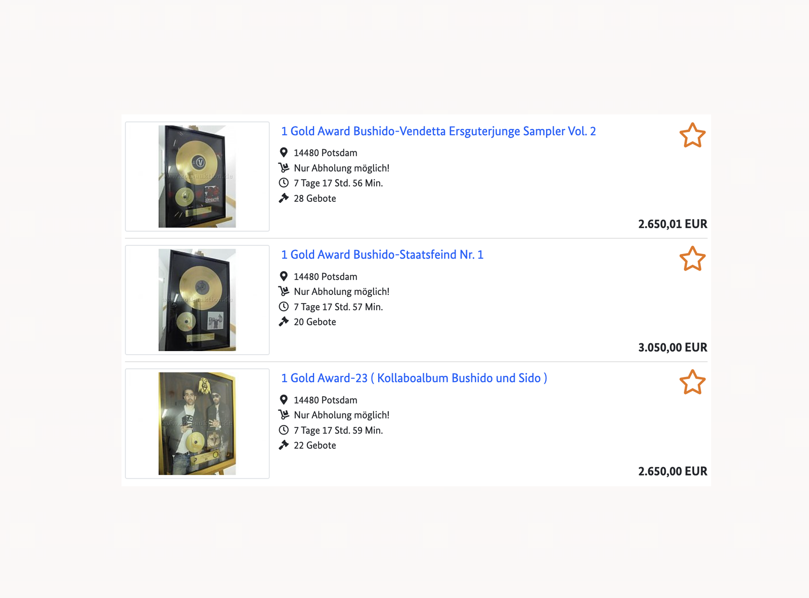 Bushido / Sido Versteigerungen Zoll