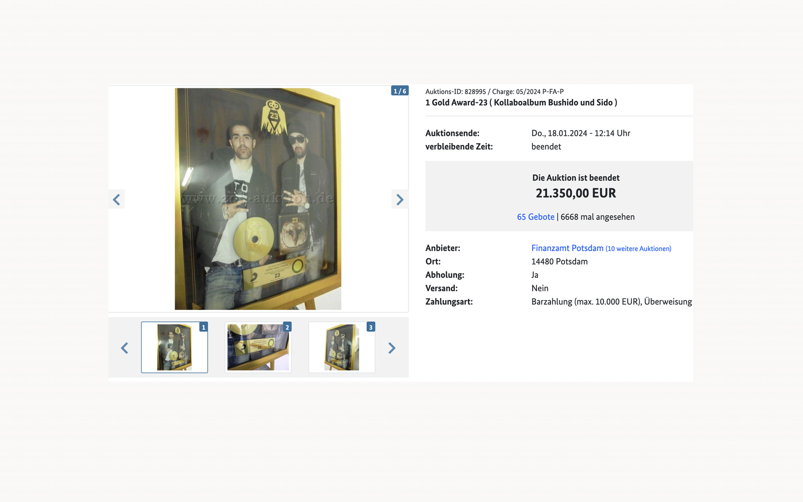 Deutscher Zoll - Bushido Schallplatte