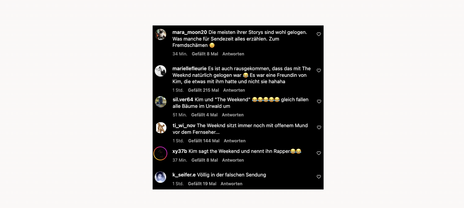 Kim x The Weeknd Kommentarfeld Instagram