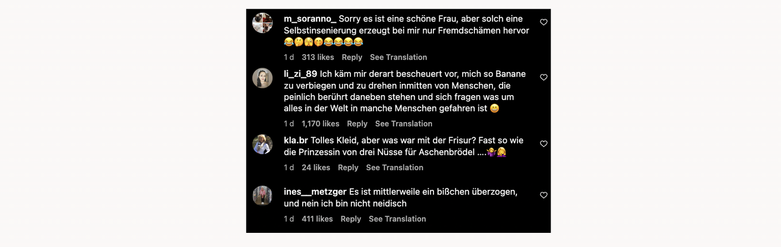 Sarah Engels - Instagram Kleid - Kommentare