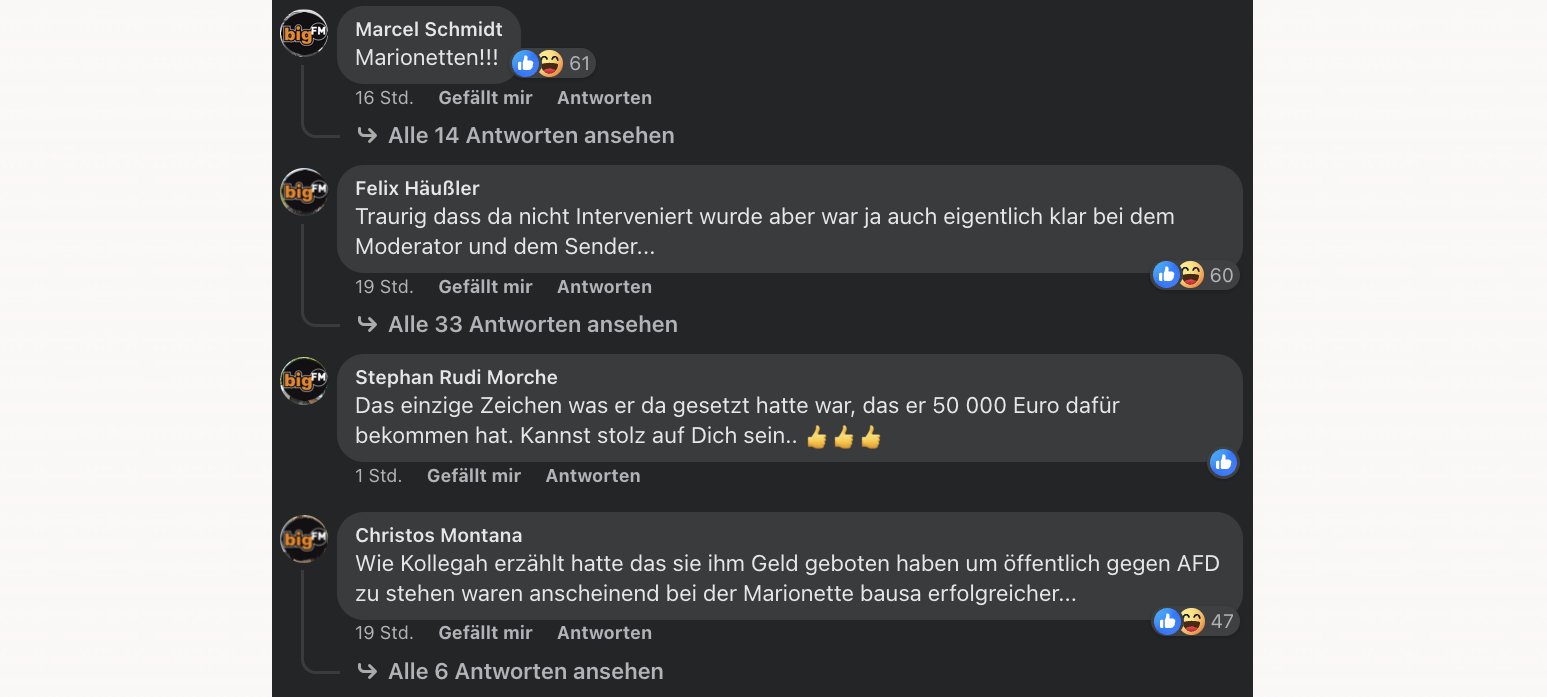 Facebook - bigFM, Bausa Kommentare