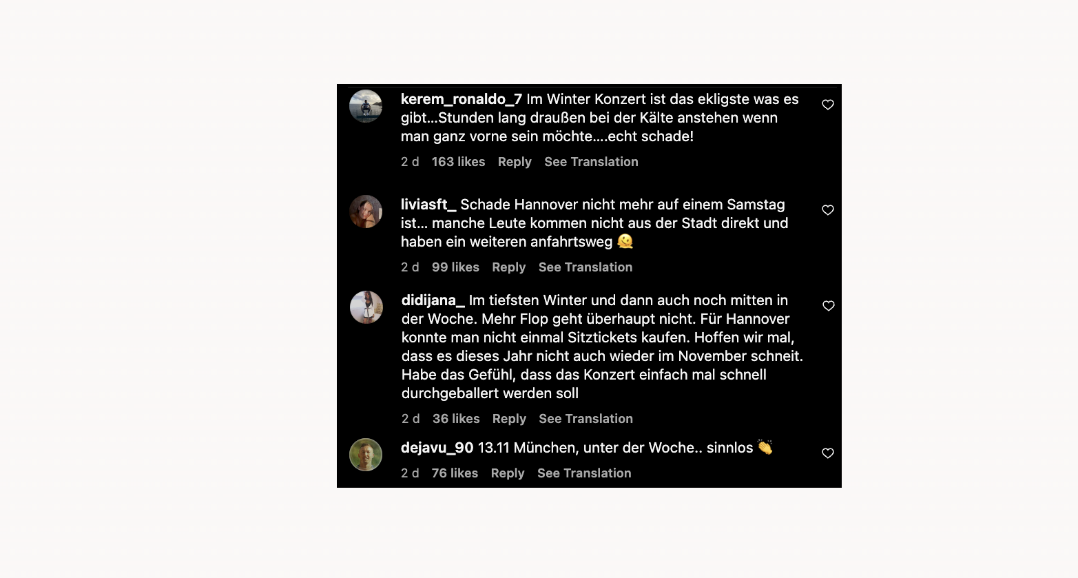 RAF Camora - Tour negative Insta Kommentare