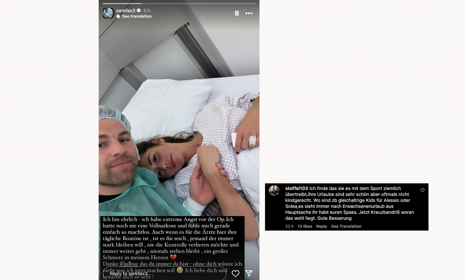Sarah Engels - Instagram Kreuzbandriss - Kommentare