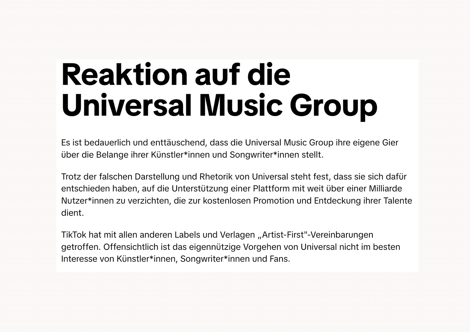 TikTok Reaktion UMG