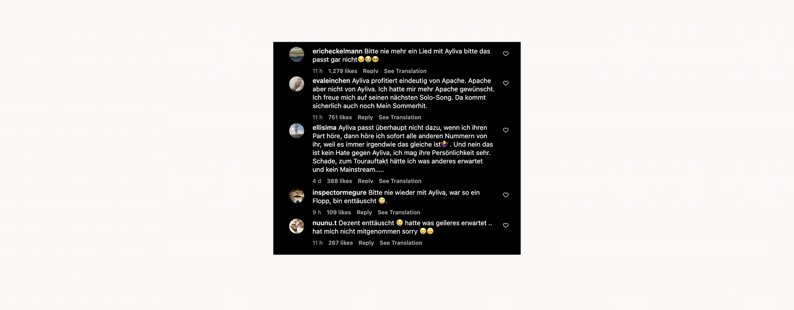 Apache 207 x Ayliva - Wunder - Instagram Kommentarfeld