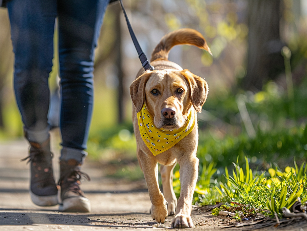 Hund trägt gelbes Halstuch