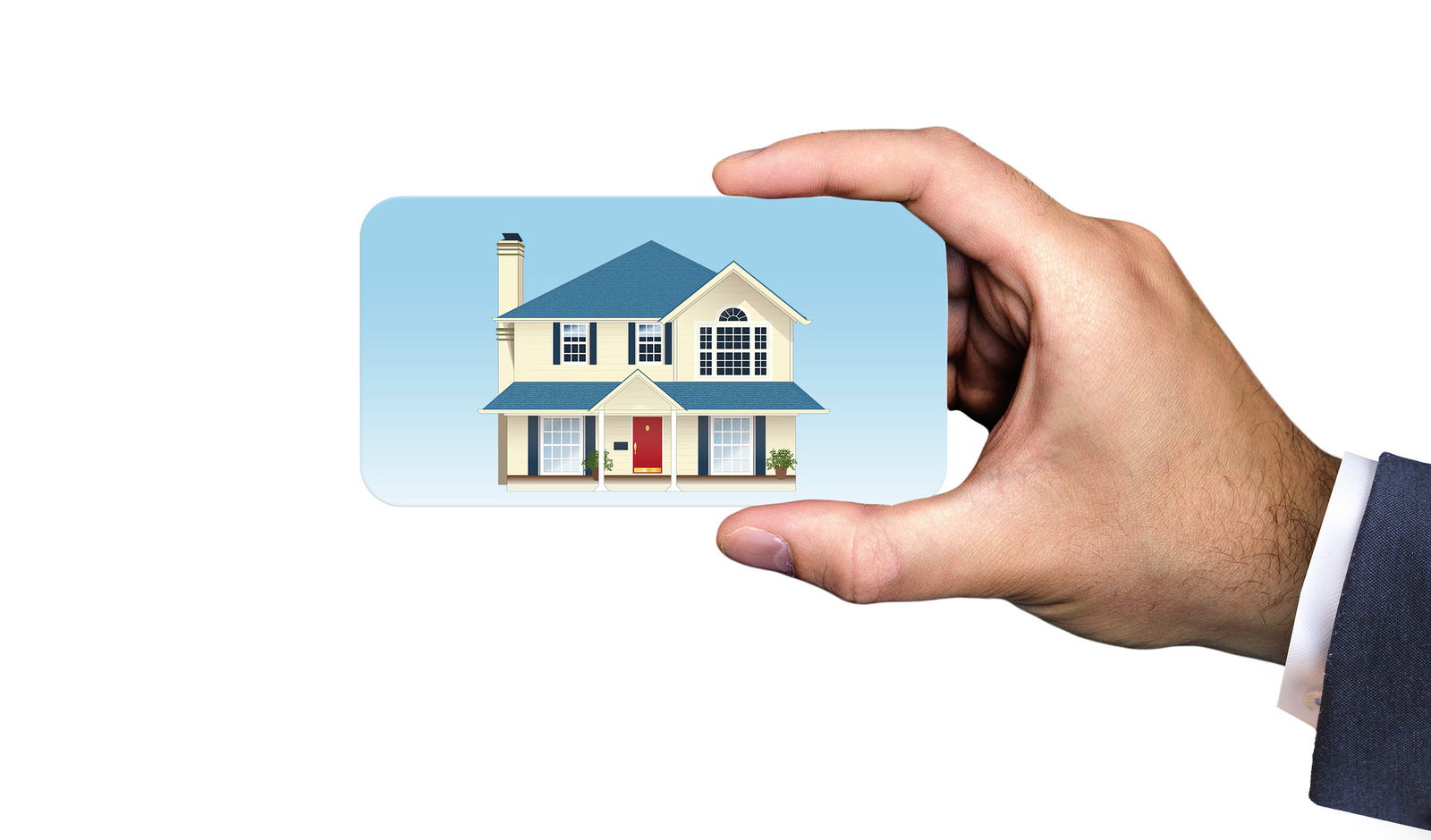 Visitenkarte eines Immobilienmaklers in der Hand