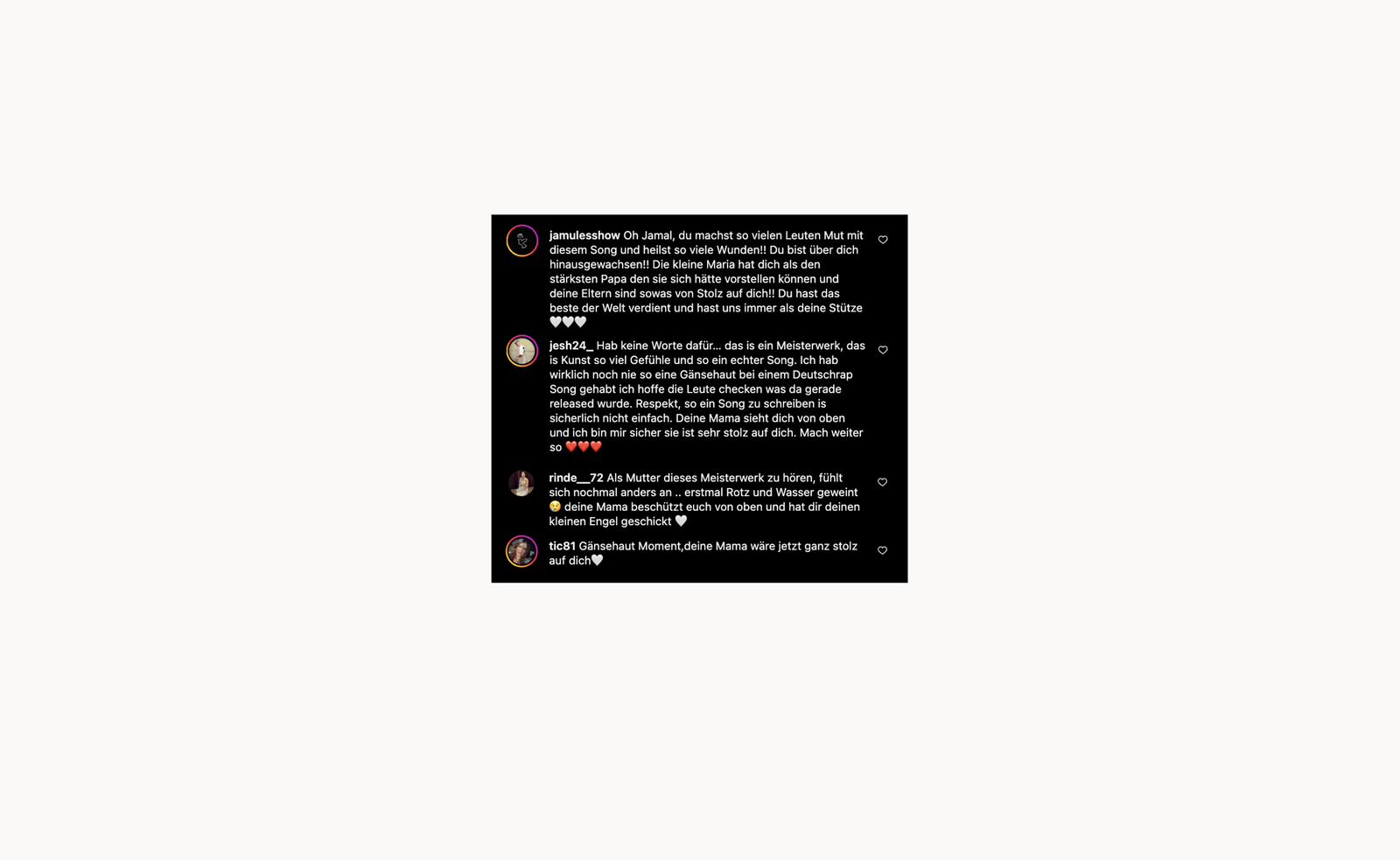 Jamule - Am Ende der Straße Kommentare auf Instagram