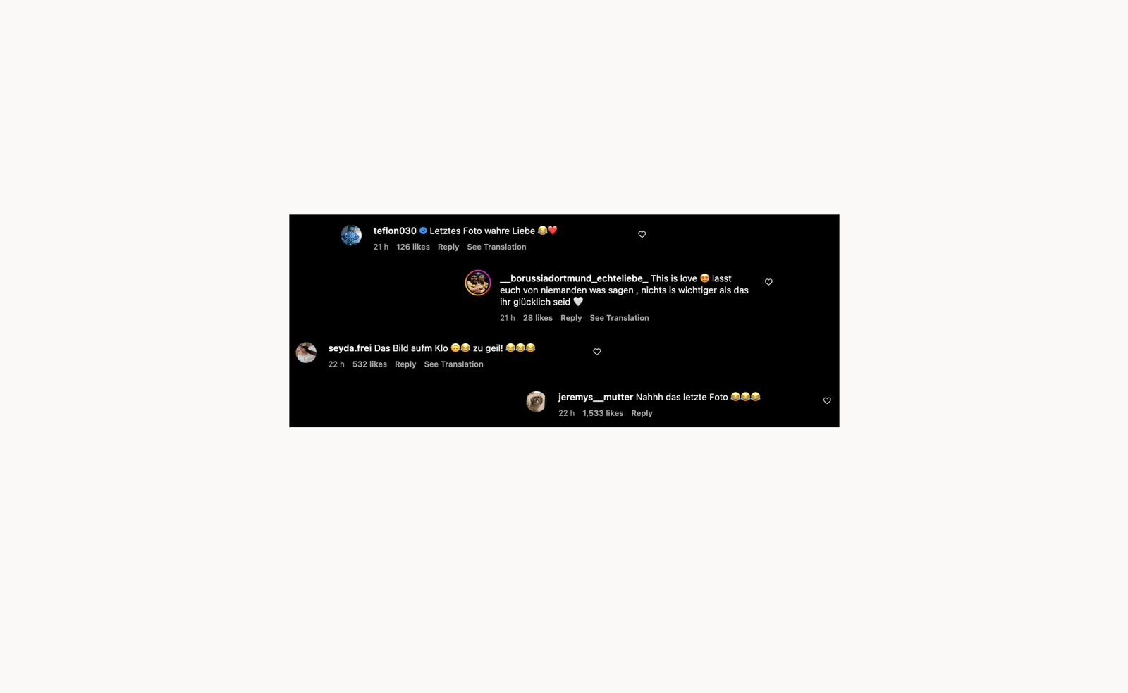 Loredana - Instagram Kommentarfeld Toilette