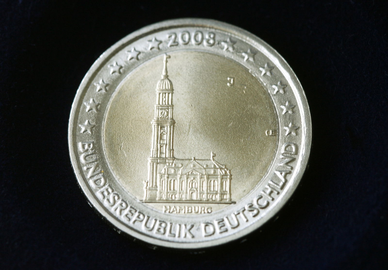 Zwei-Euro-Münze mit Hamburger Michel