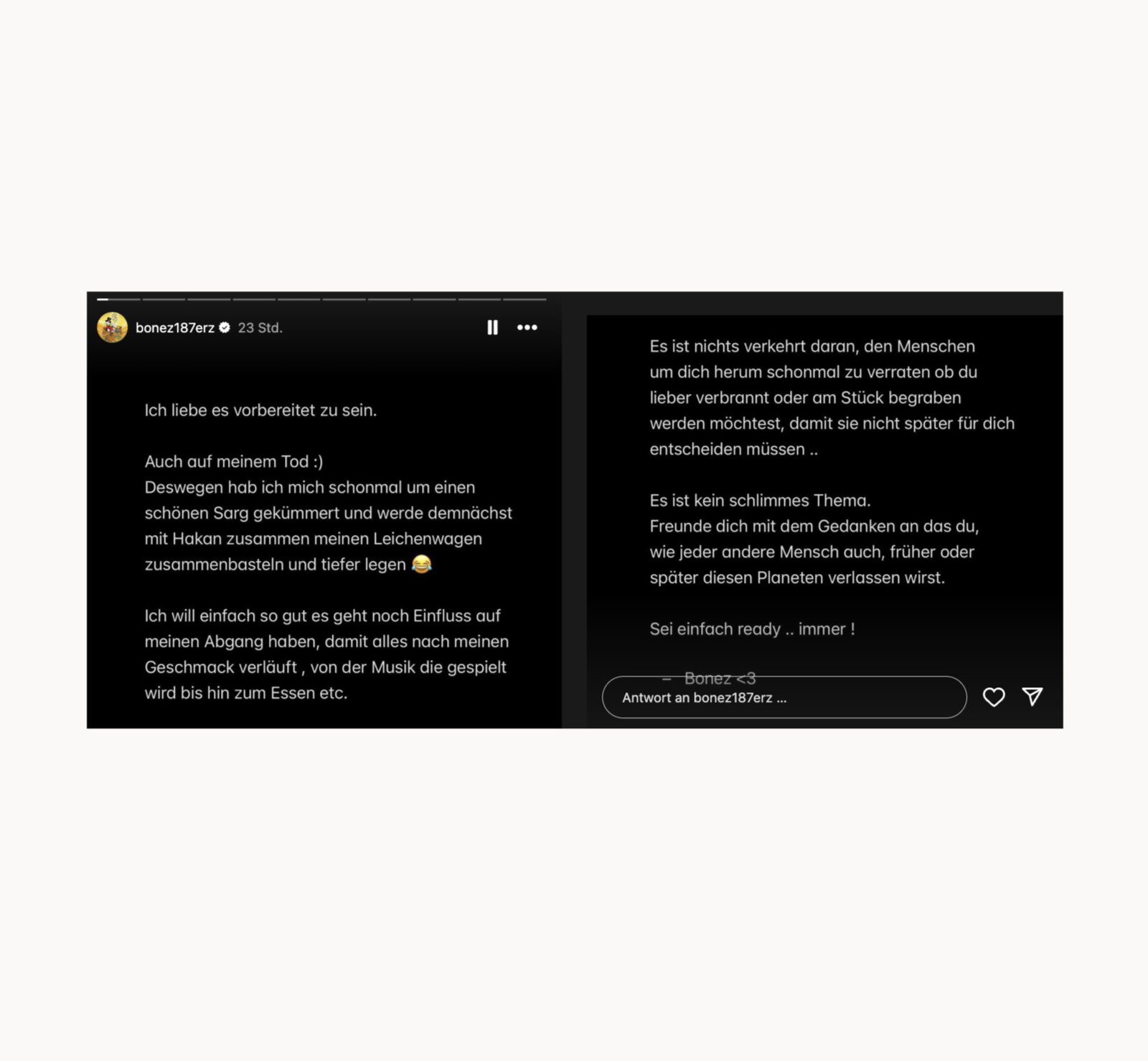 Bonez MC - Beerdigung Instagram Story