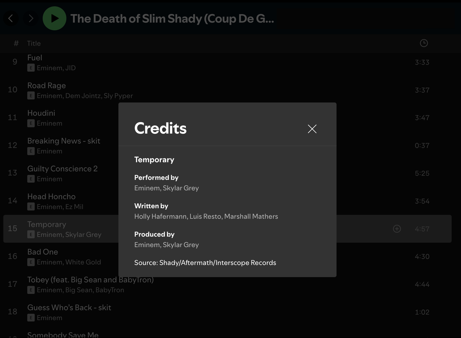 Eminem - Spotify Credits