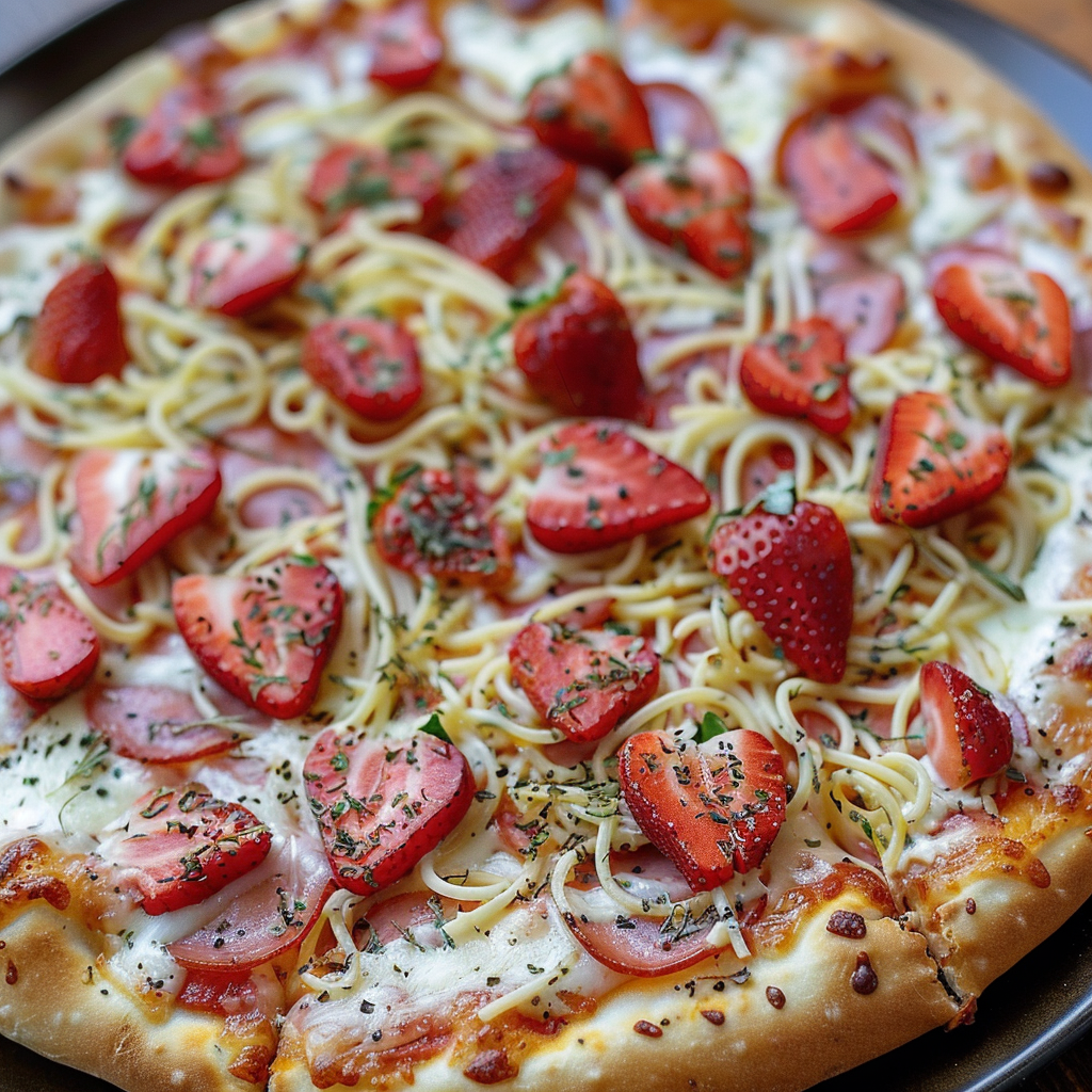Erdbeer-Spaghetti generierte AI Pizza
