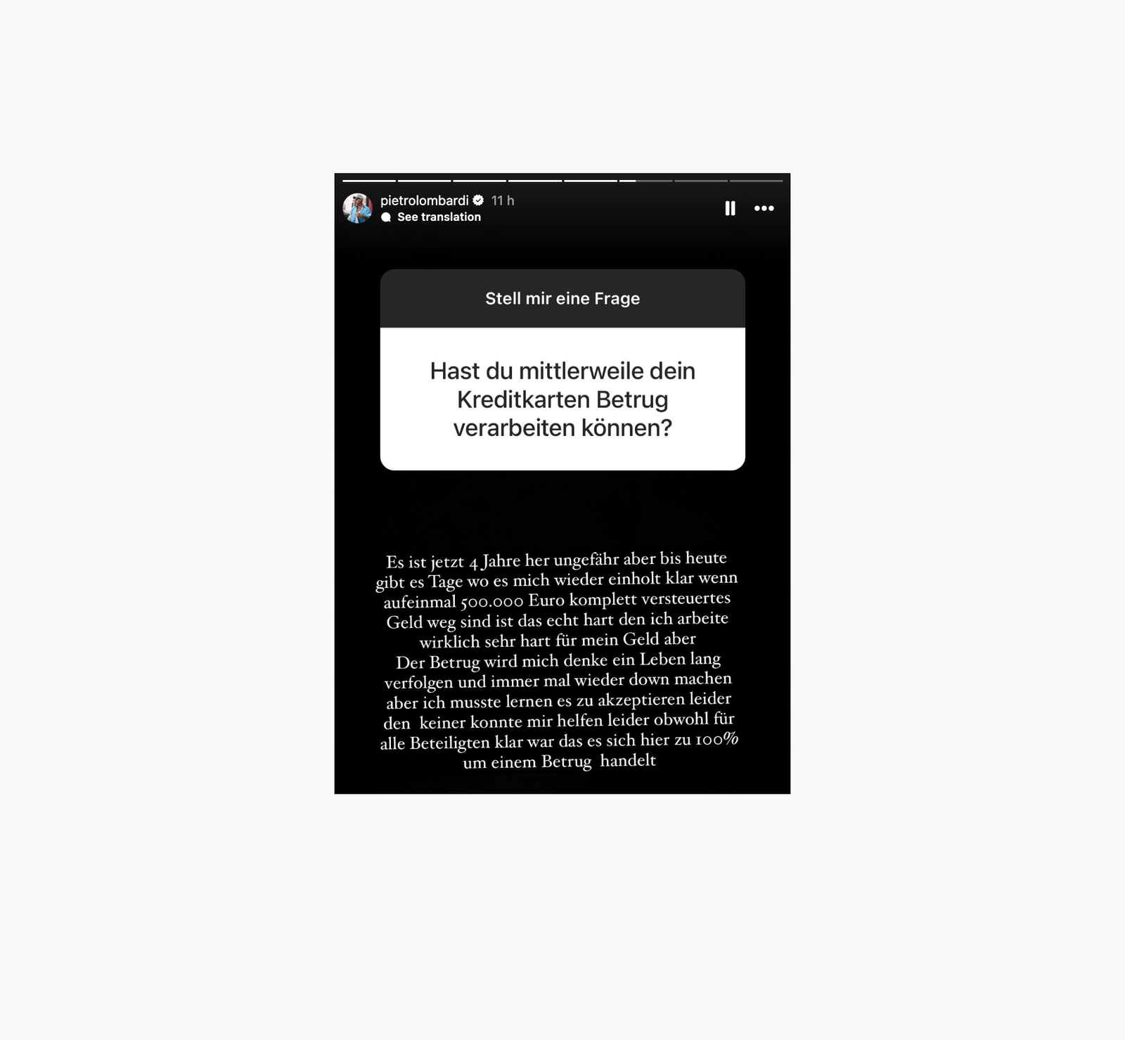 Instagram - Pietro Lombardi Betrug halbe Mio