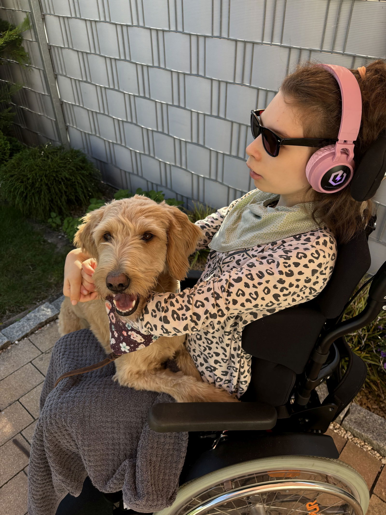 KuR Evi im Rollstuhl mit Therapiehund