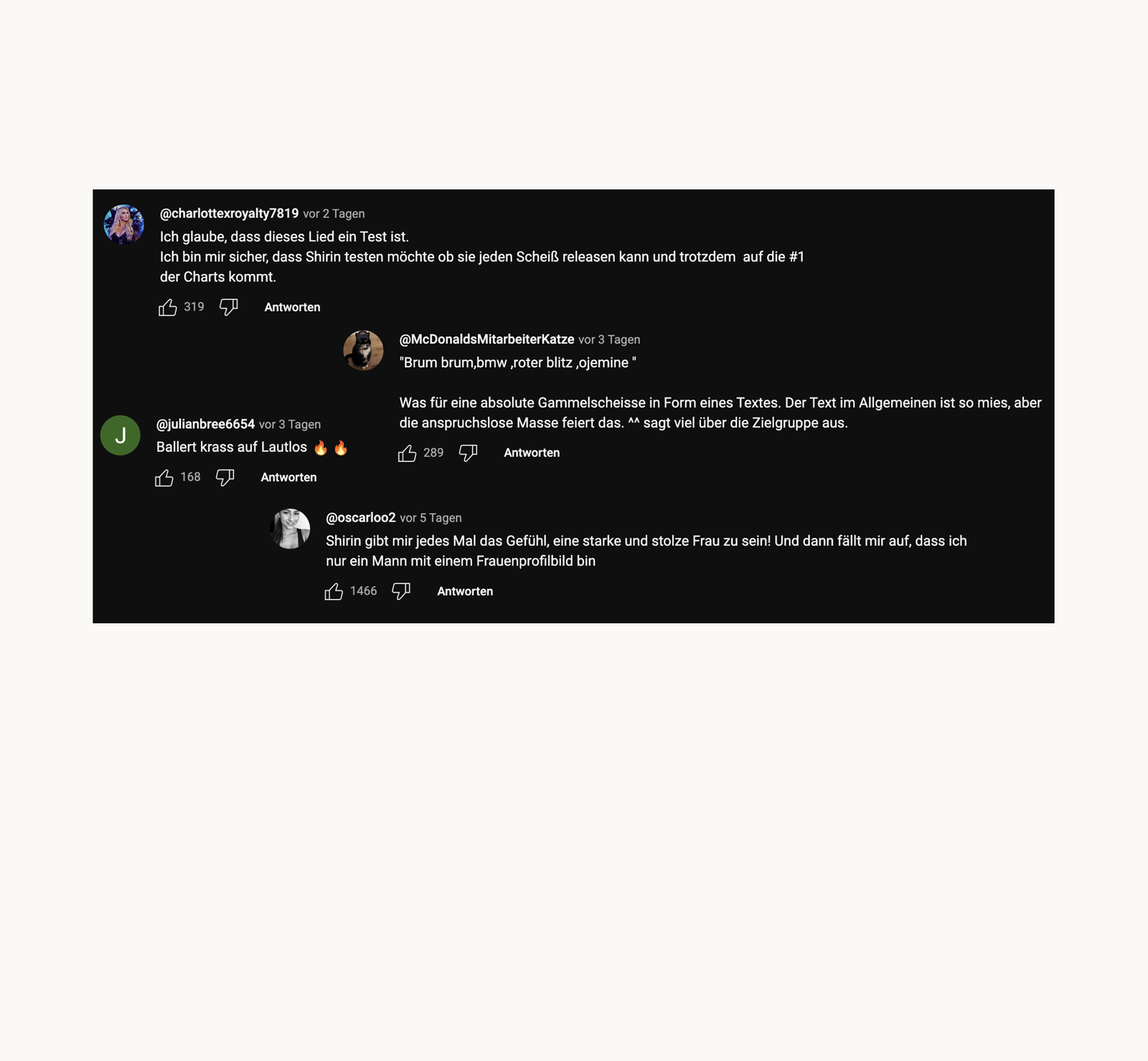 Shirin David - Kommentarfeld YouTube IT Girl