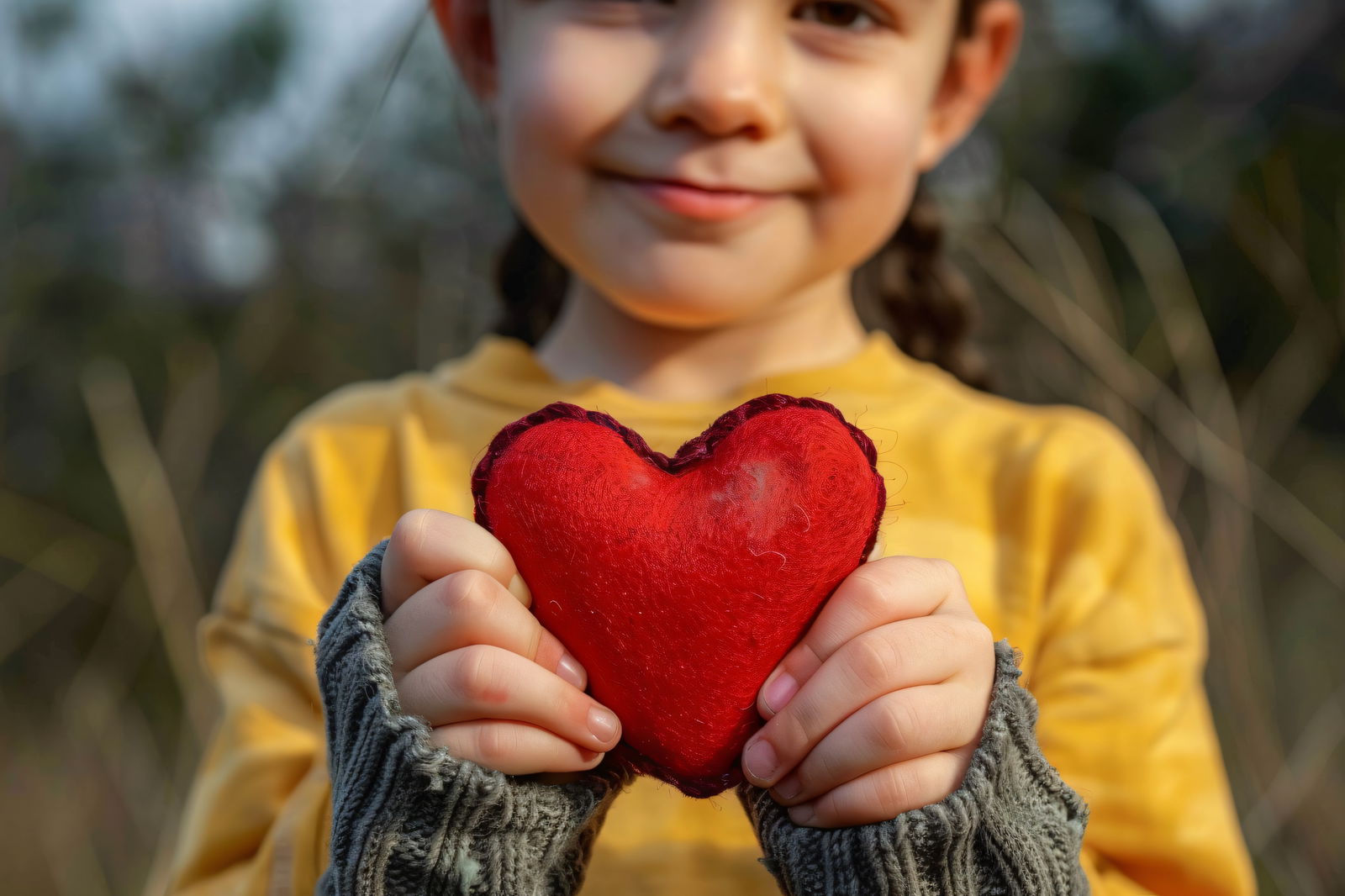 Mädchen hält rotes Herz in den Händen
