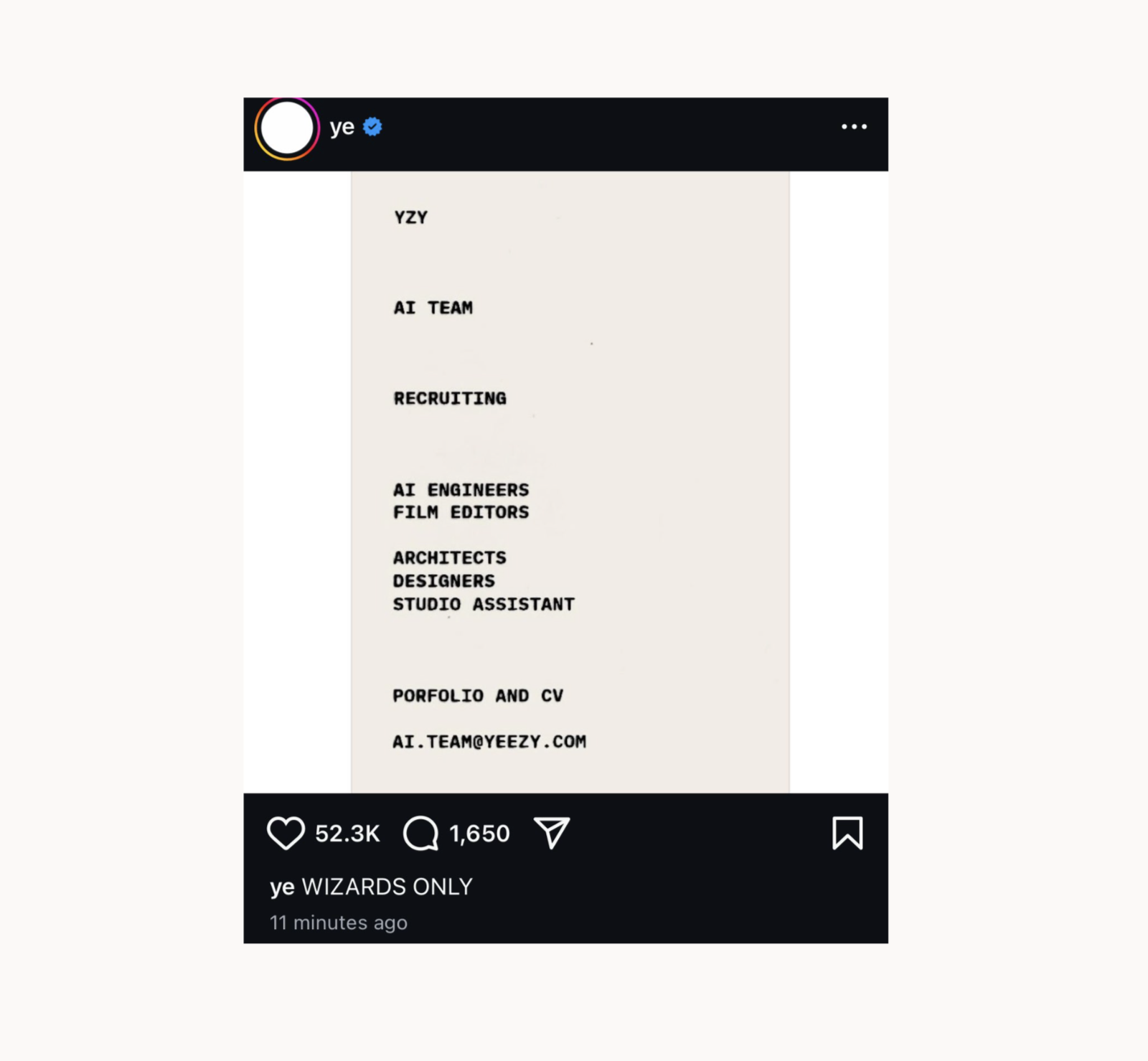 Kanye West - Instagram AI Team Yeezy