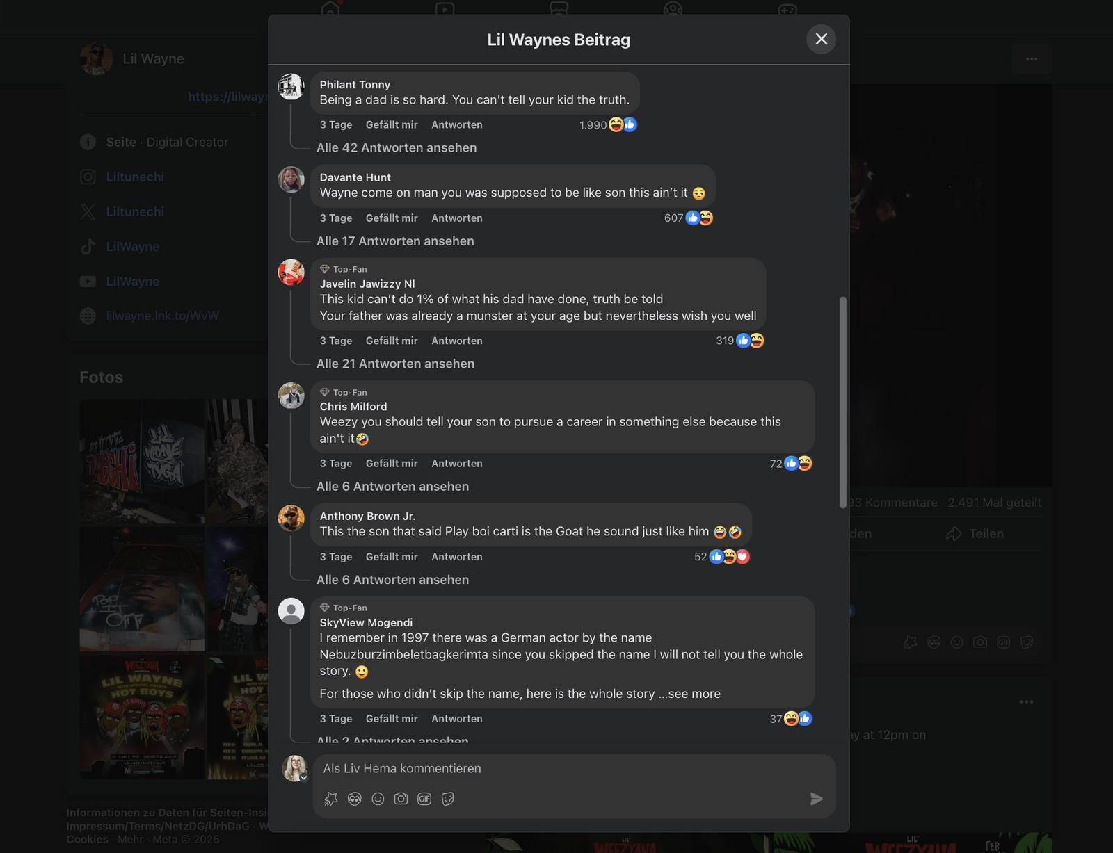 Lil Wayne Facebook Sohn wird gemobbt