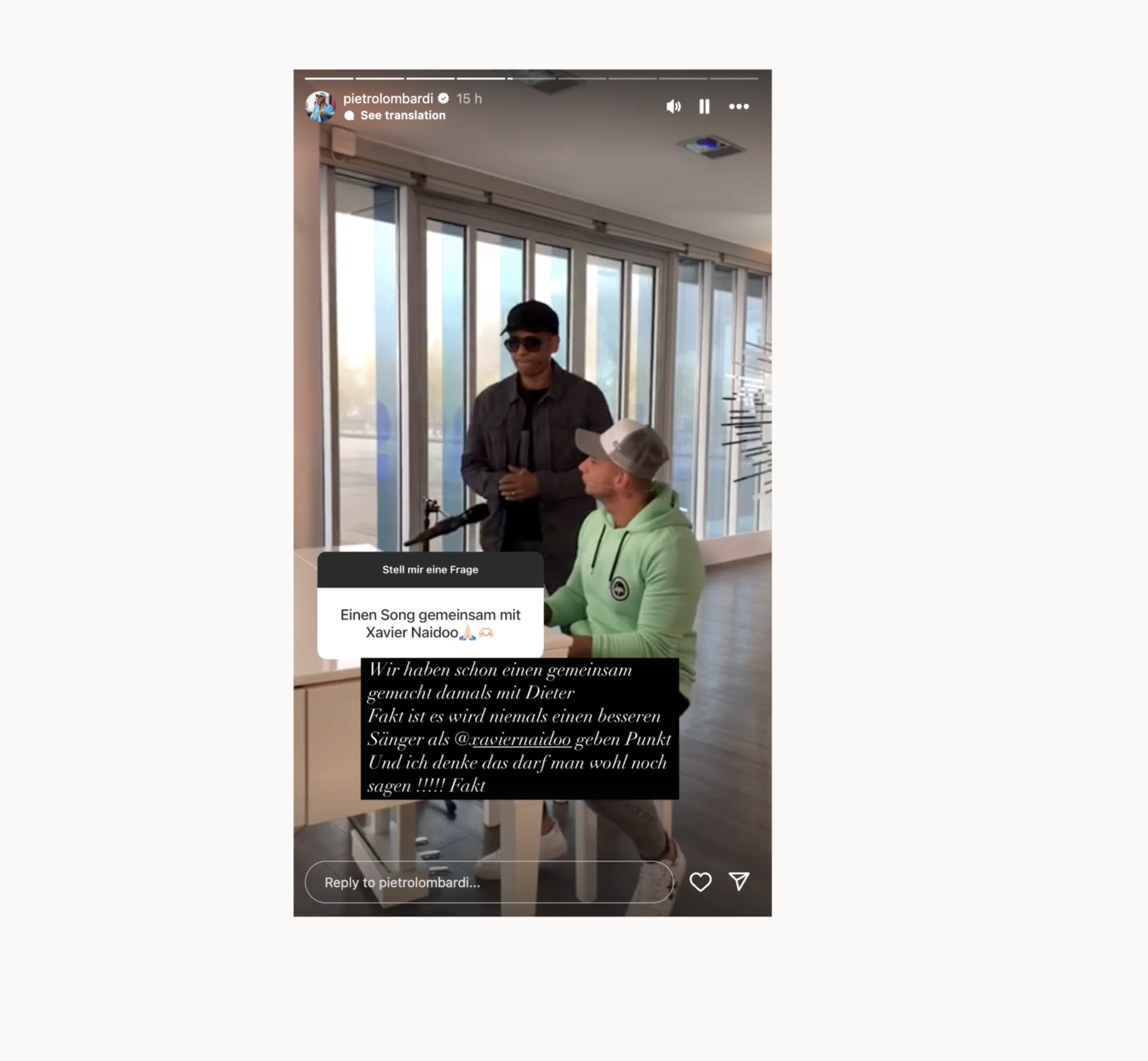 Pietro Lombardi x Xavier Naidoo Instagram Support