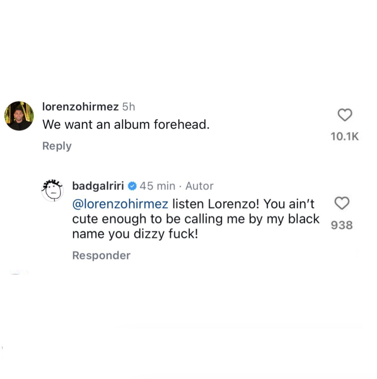 Rihanna - Stirn Kommentar