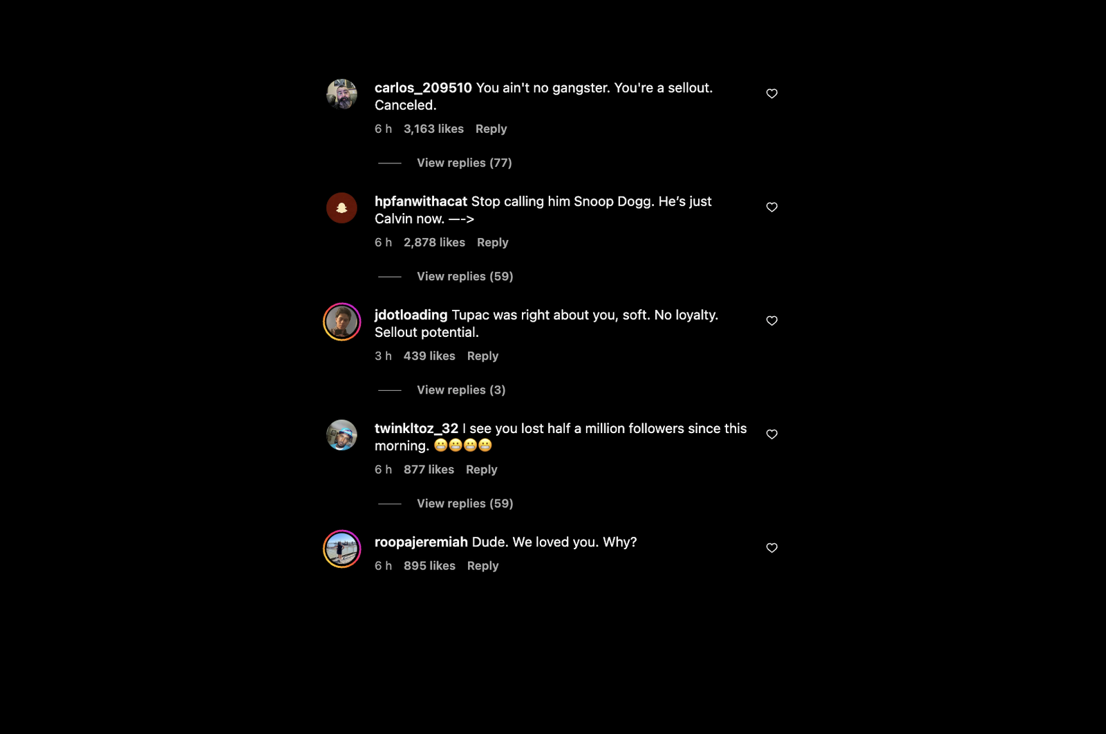 Snoop Dogg Kommentarfeld Trump