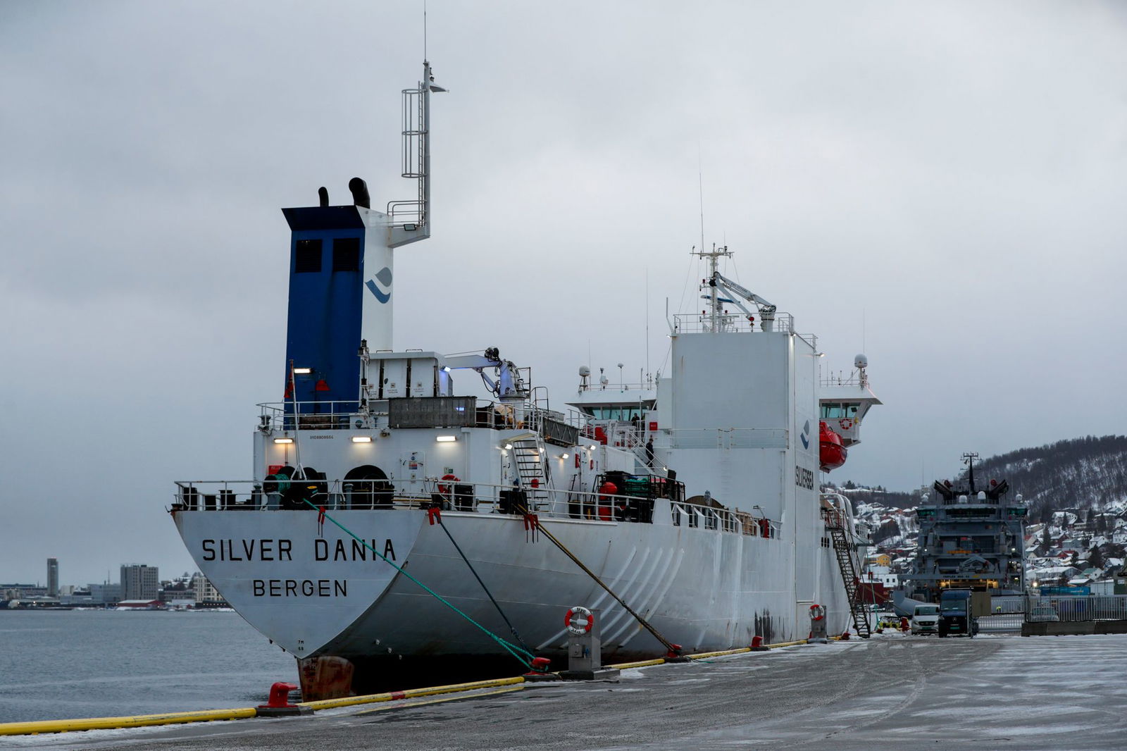 Das Schiff «Silver Dania» wurde für Ermittlungen in den Hafen von Tromsø gebracht.