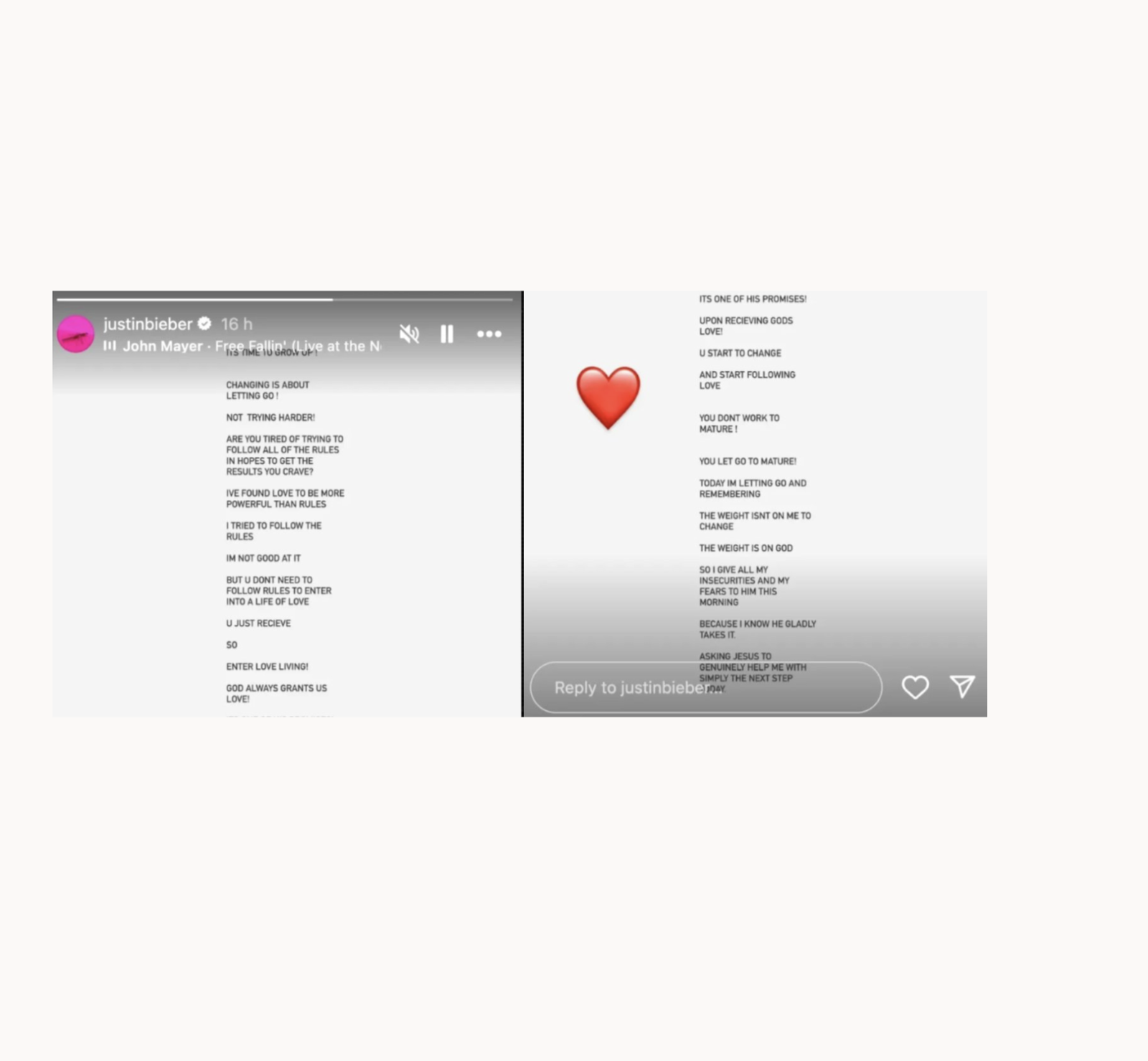 Justin Bieber - Instagram Story Time to grow up