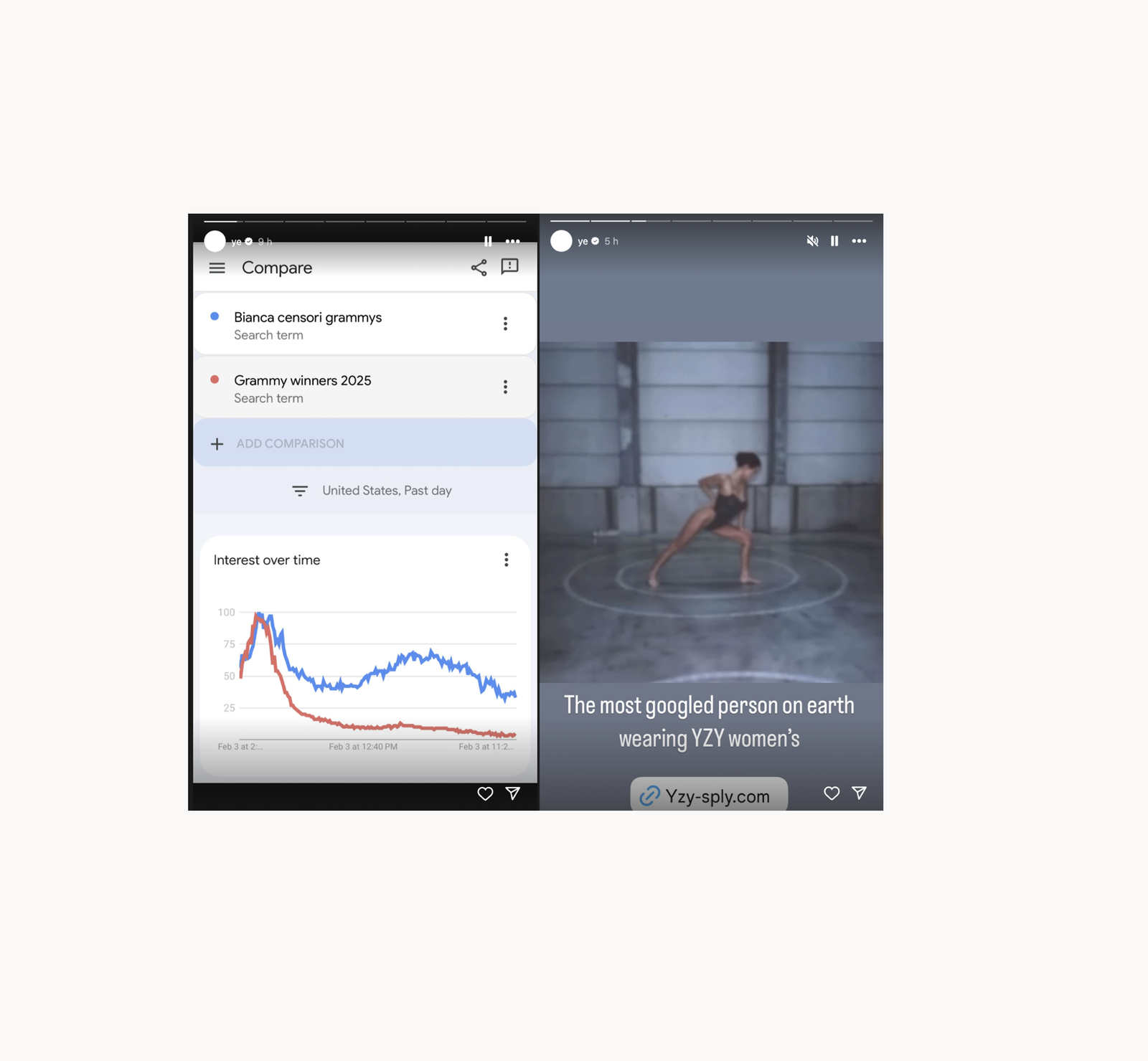 Kanye West - Instagram Story meistgegoogelte Person der Welt GRAMMY