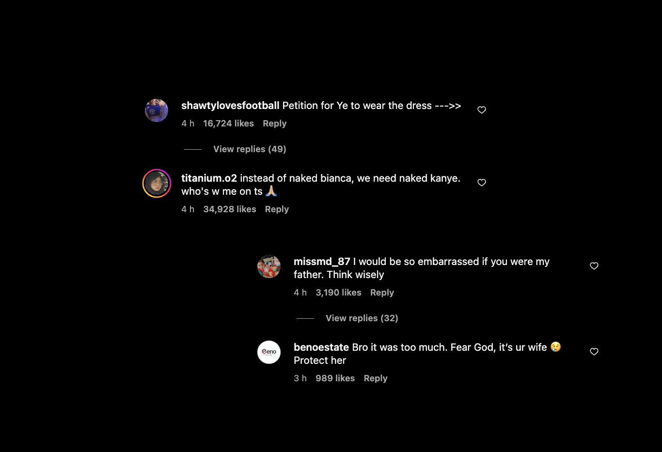 Kanye West - Kommentare Instagram über Kleid & Bianca