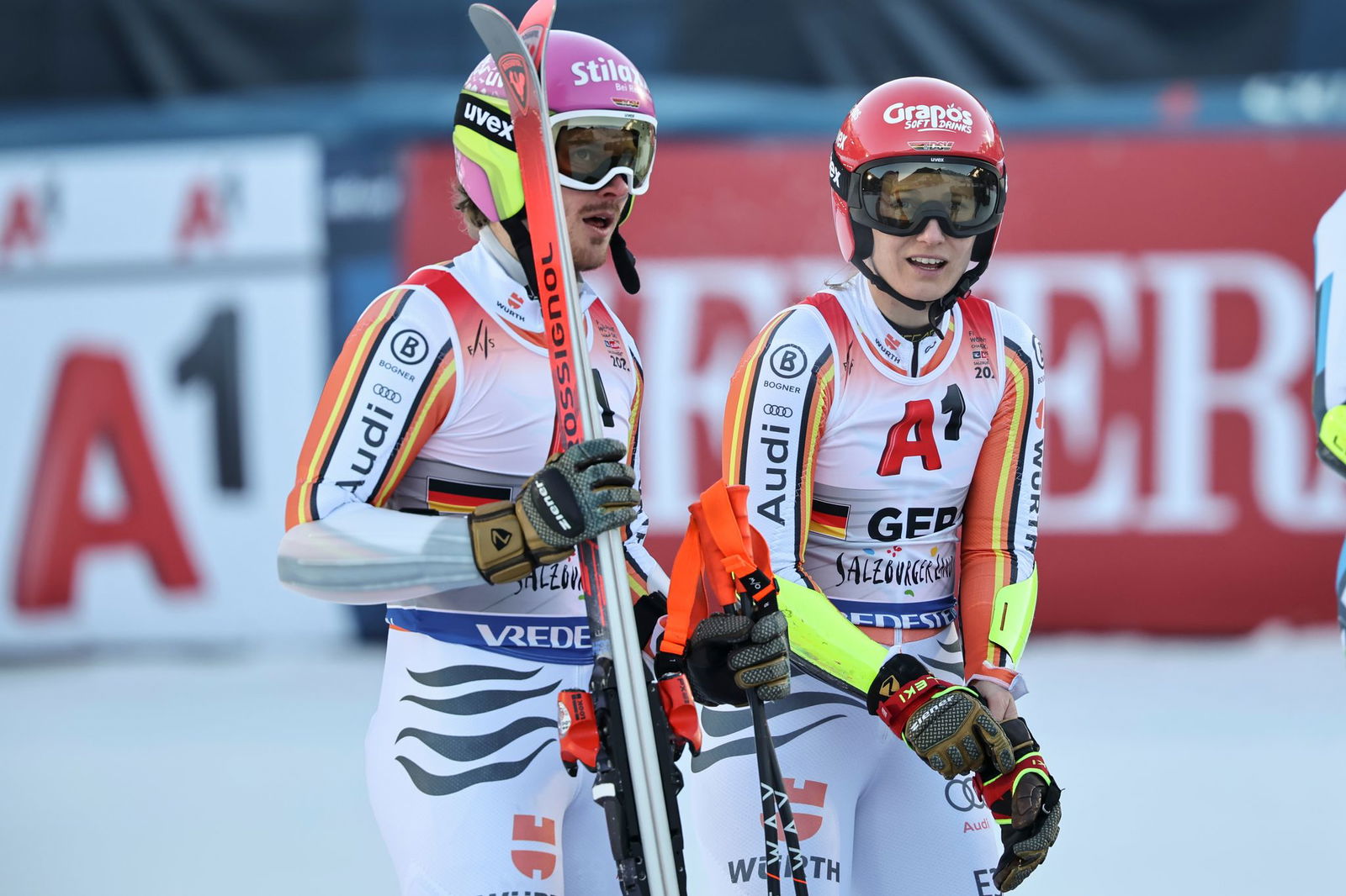 Linus Straßer (l.) und Lena Dürr schieden mit dem deutschen Team im WM-Viertelfinale gegen die Schweiz aus.