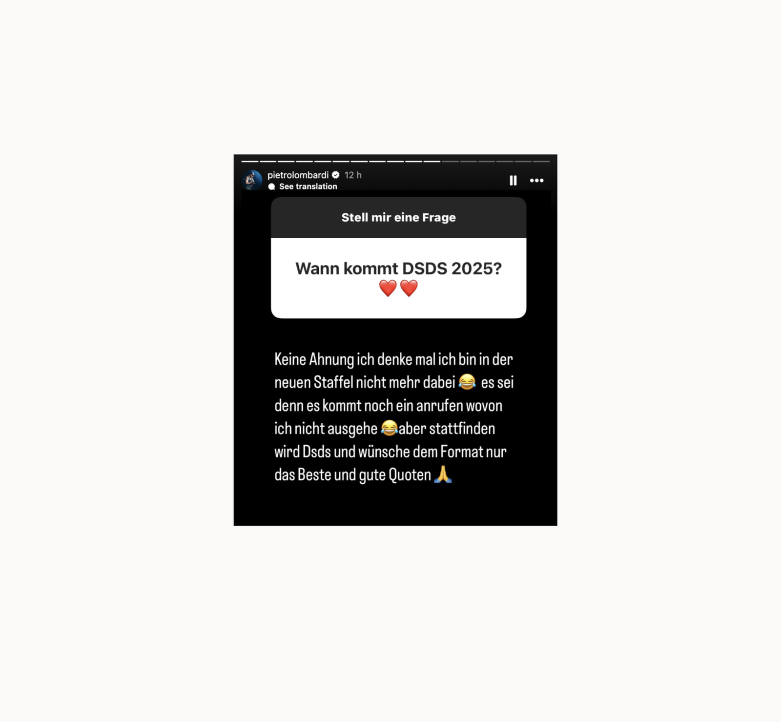 Pietro Lombardi - DSDS - Instagram Story