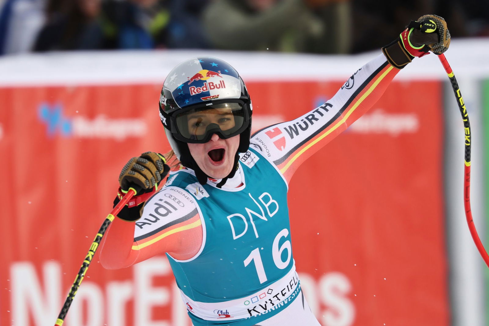 Am Freitag Zweite, am Samstag Erste: Emma Aicher brilliert beim Weltcup in Kvitfjell.
