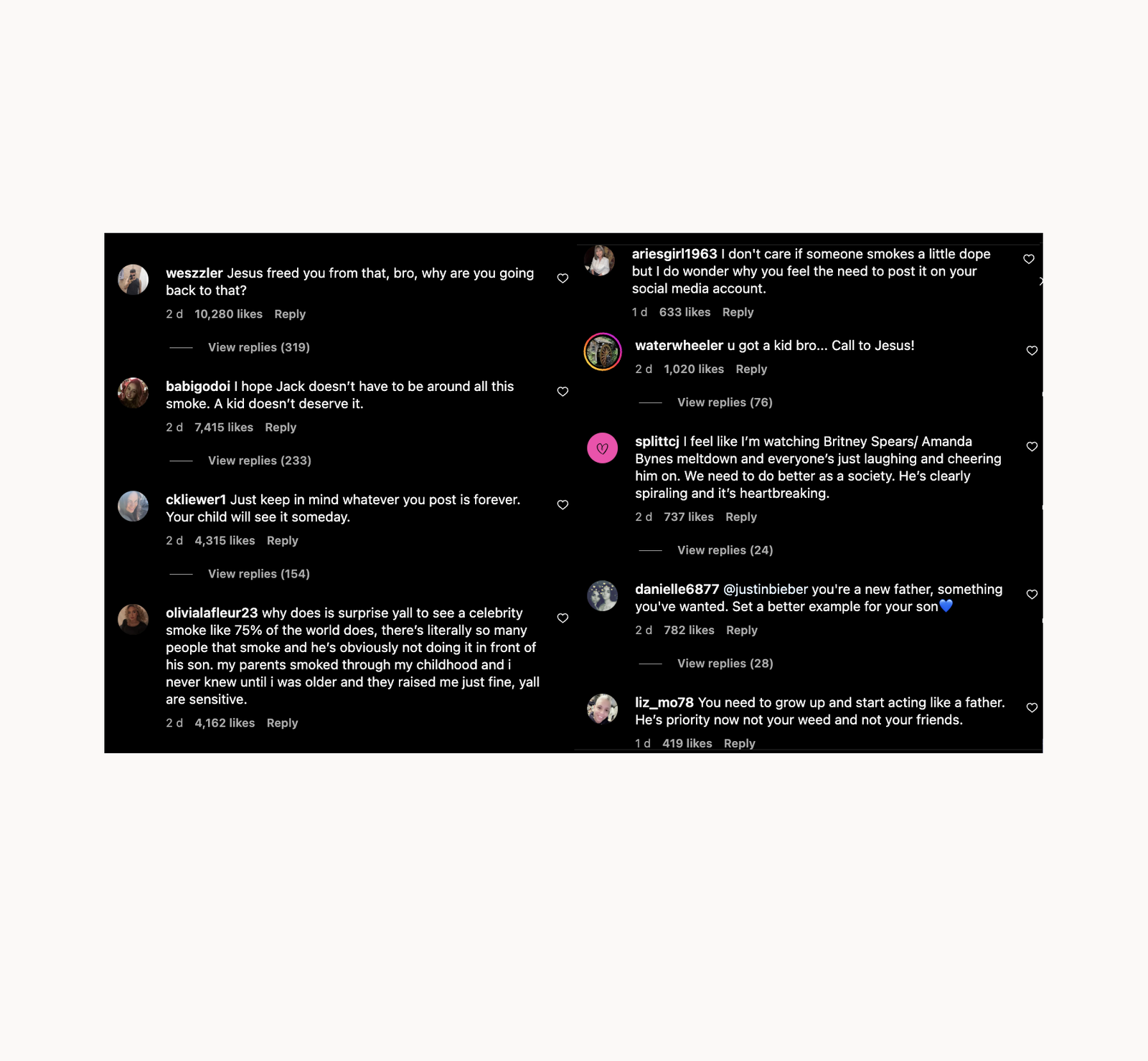 Justin Bieber - Drogen Kommentarfeld