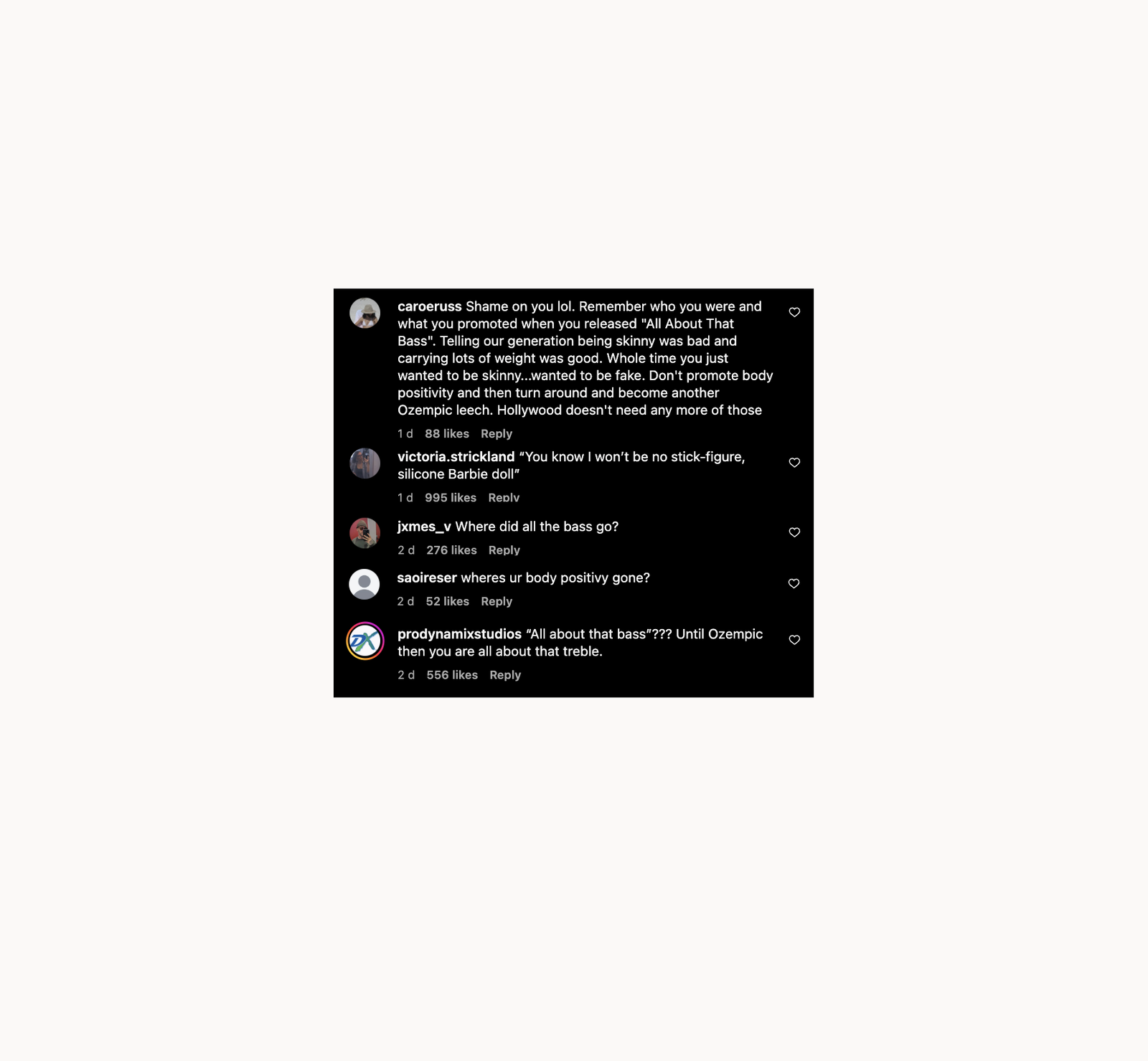 Meghan Trainor - Ozempic Instagram Kommentar