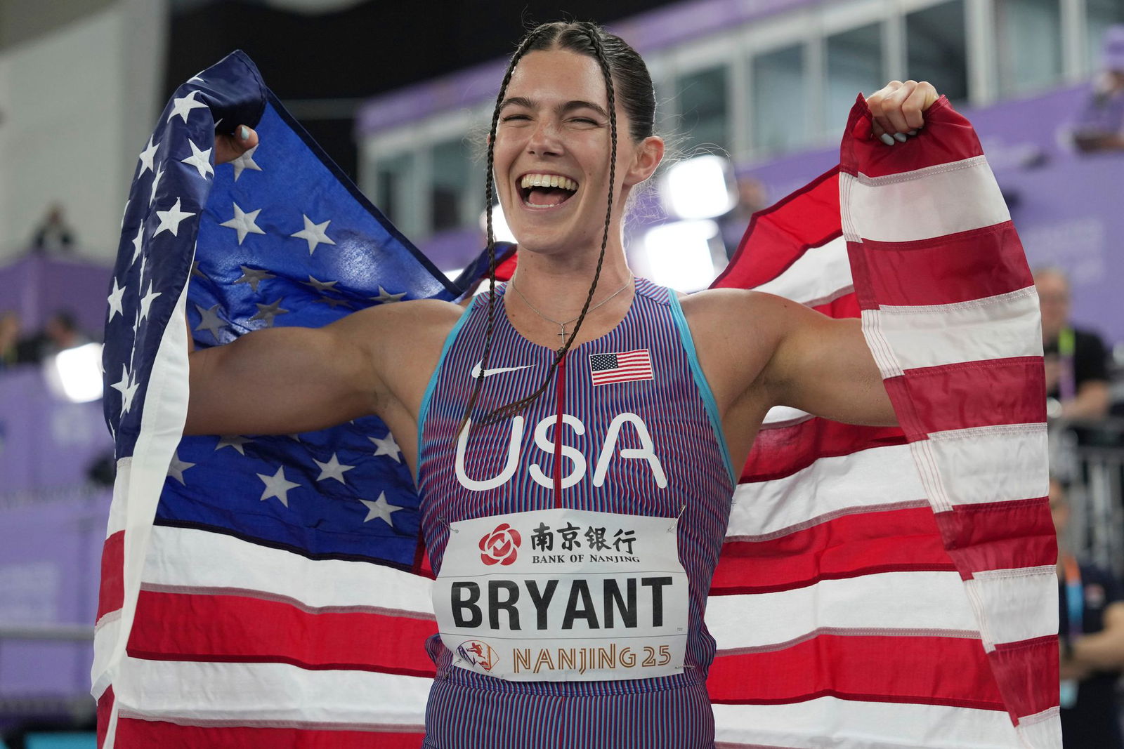 Wird sie eine Konkurrentin von Malaika Mihambo im Sommer? Weitsprung-Weltmeisterin Claire Bryant aus den USA.