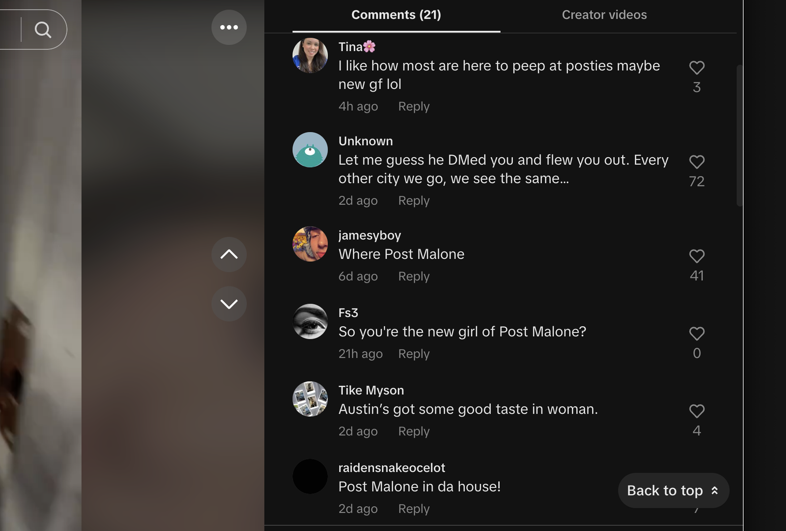 Post Malone - Neue Freundin Kommentarfeld TikTok