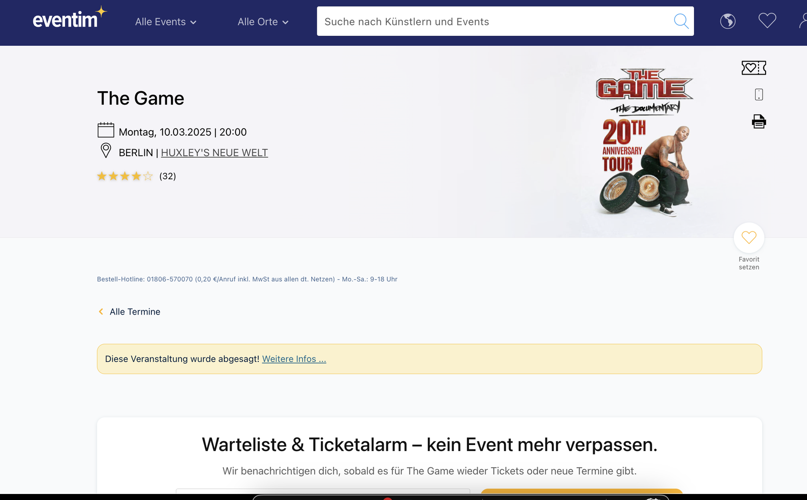 The Game Konzert in Berlin abgesagt - EVENTIM