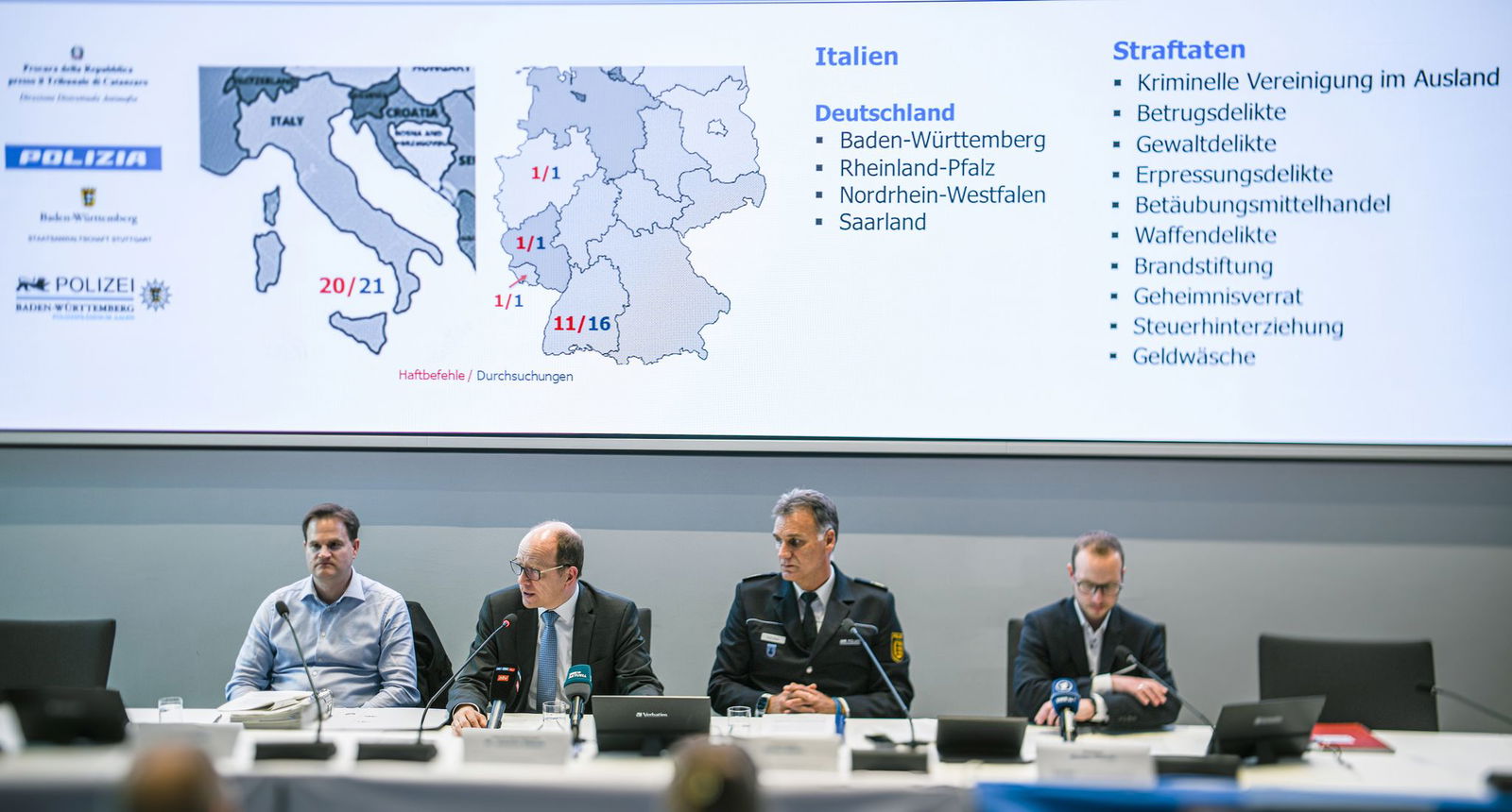 Die Ermittler waren in Baden-Württemberg, Nordrhein-Westfalen, Rheinland-Pfalz, im Saarland sowie in Italien im Einsatz.