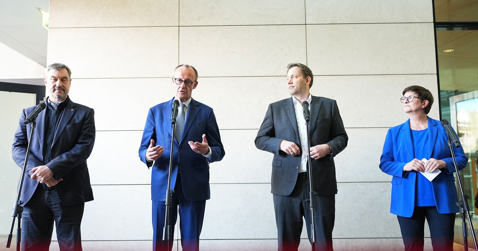 Markus Söder, Friedrich Merz, Lars Klingbeil, Saskia Esken
