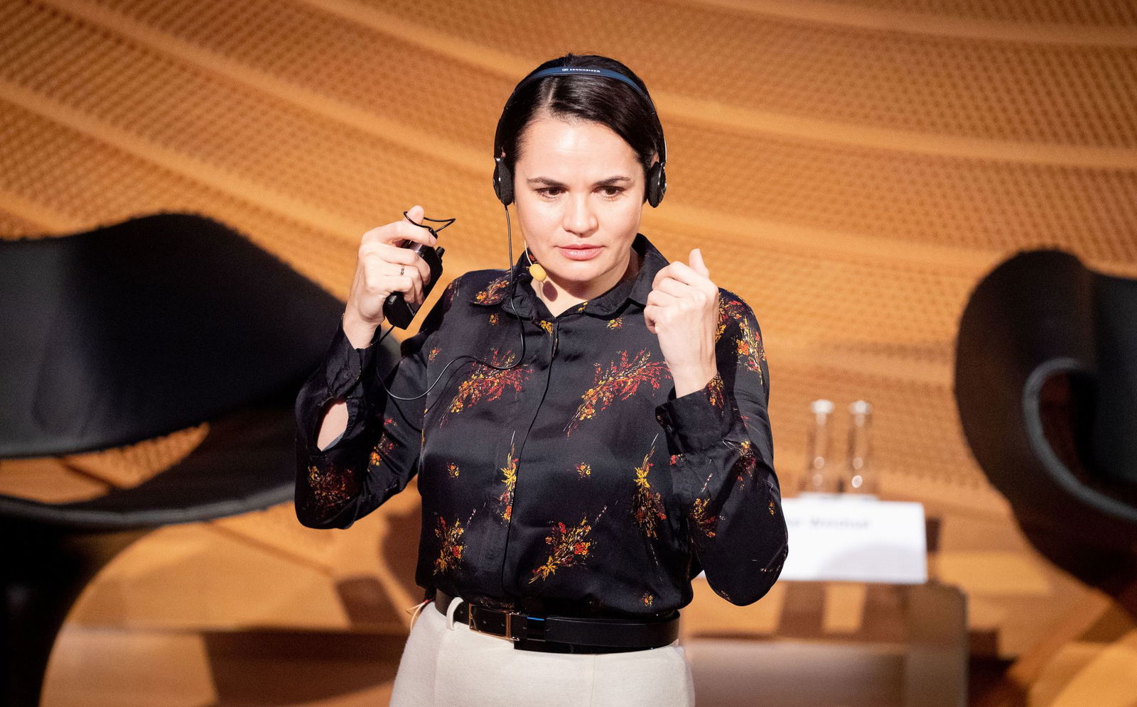 Die Oppositionsführerin Swetlana Tichanowskaja aus Belarus nahm 2020 an einer Panel-Diskussion der Deutschen Gesellschaft für Osteuropakunde in Berlin teil. (Archivfoto)